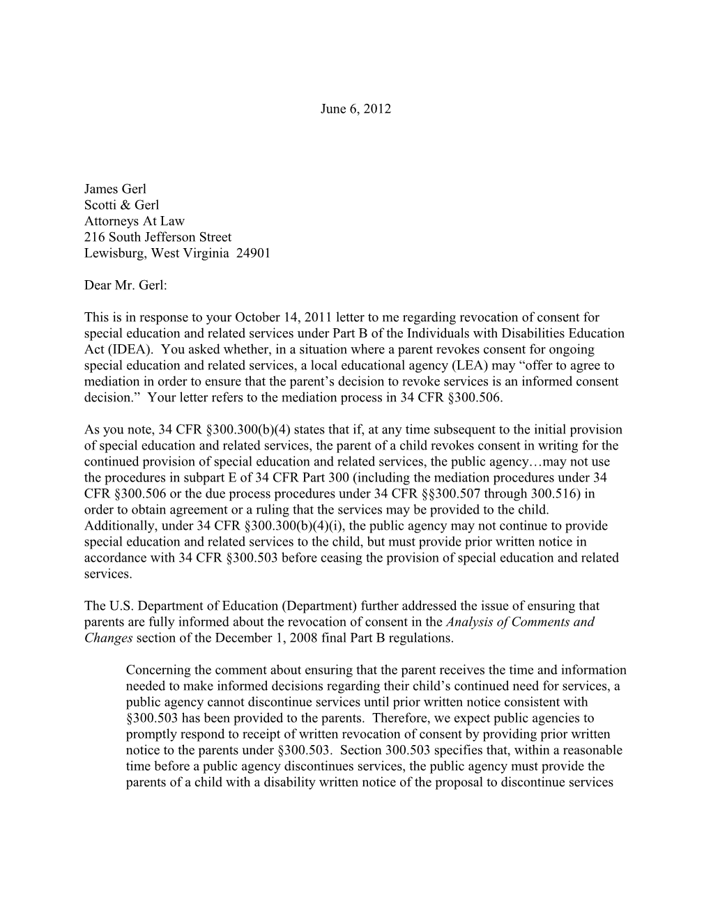 OSEP Policy Letter Dated June 6, 2012 (MS Word)