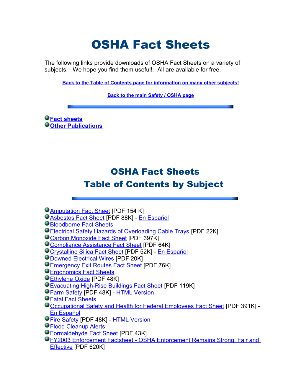 OSHA Fact Sheets