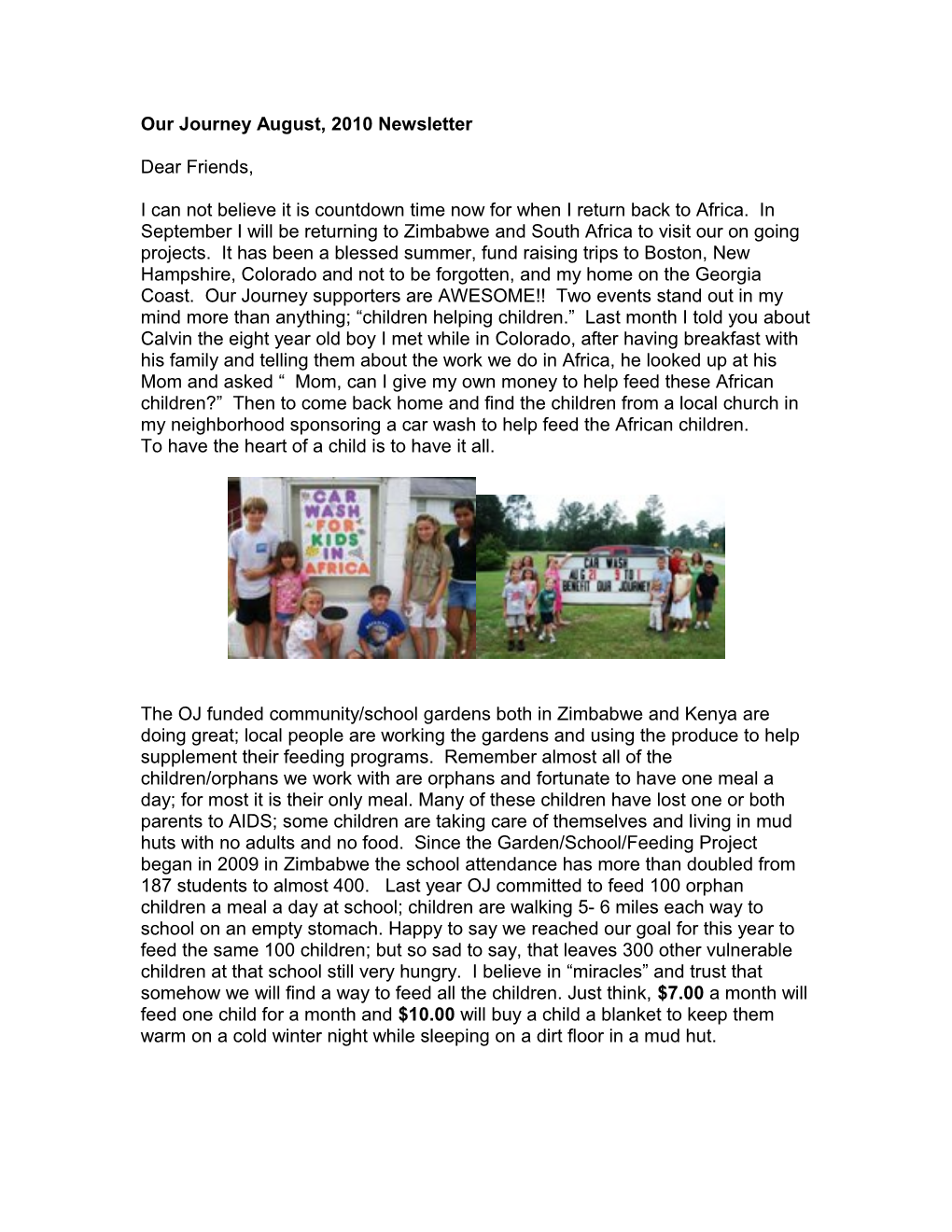 Our Journey August, 2010 Newsletter