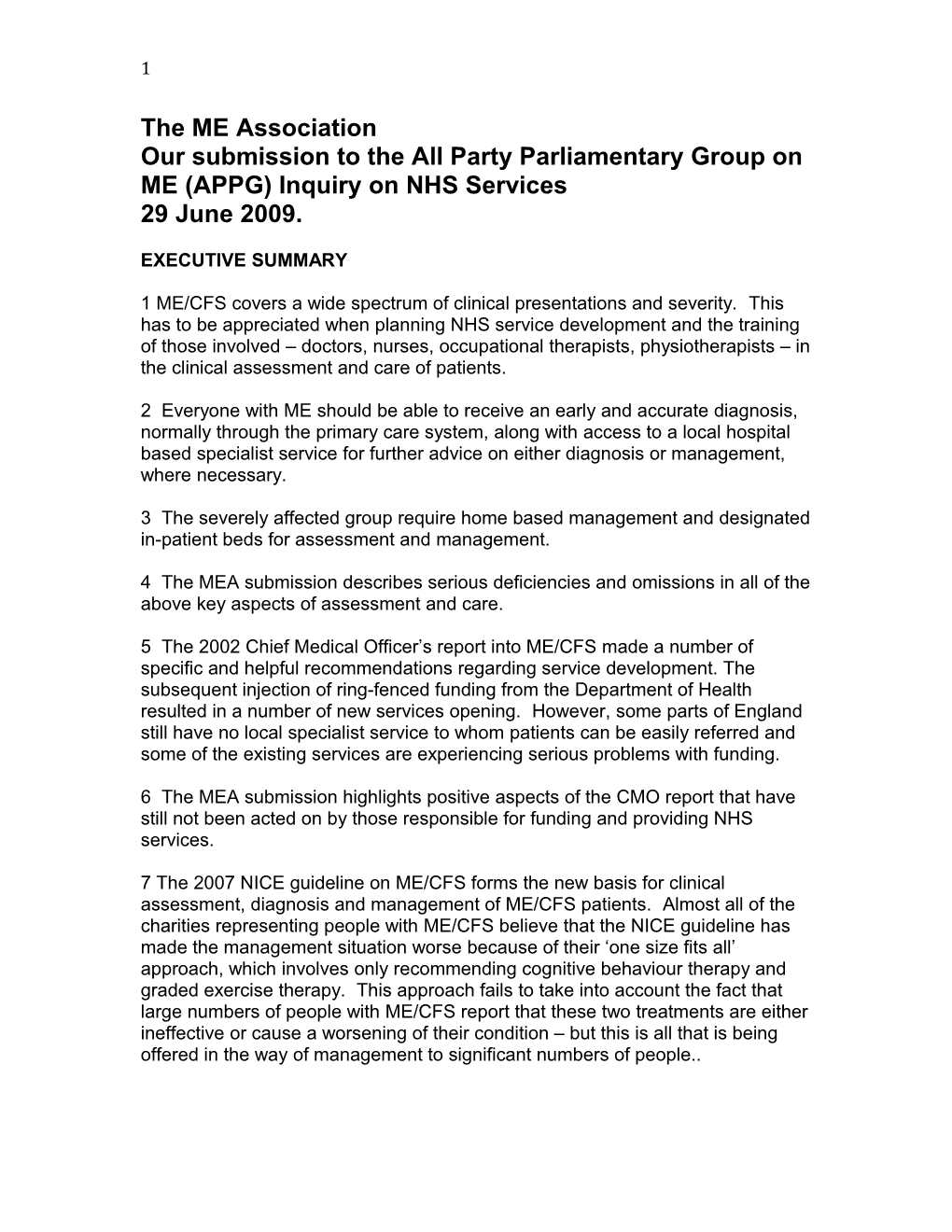 Our Submission to the All Party Parliamentary Group on ME (APPG) Inquiry on NHS Services