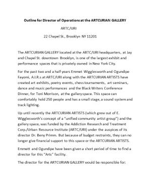 Outline for Director of Operations at the ARTCURIAN GALLERY