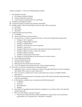 Outline of Chapter 1 the Art of Understanding Nutrition