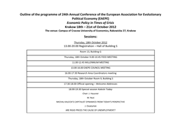 Outline of the Program of 24Th Annual Conference of the European Association for Evolutionary