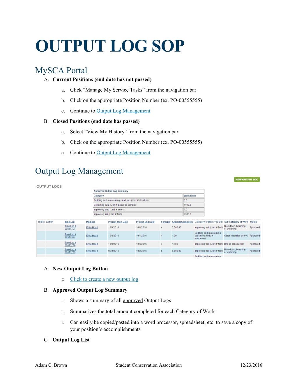Output Log SOP
