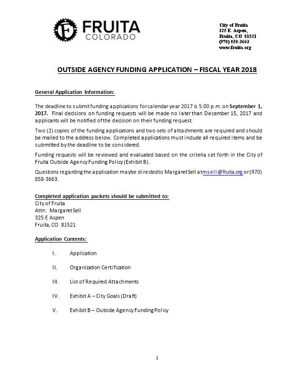 Outside Agency Funding Application Fiscal Year 2018