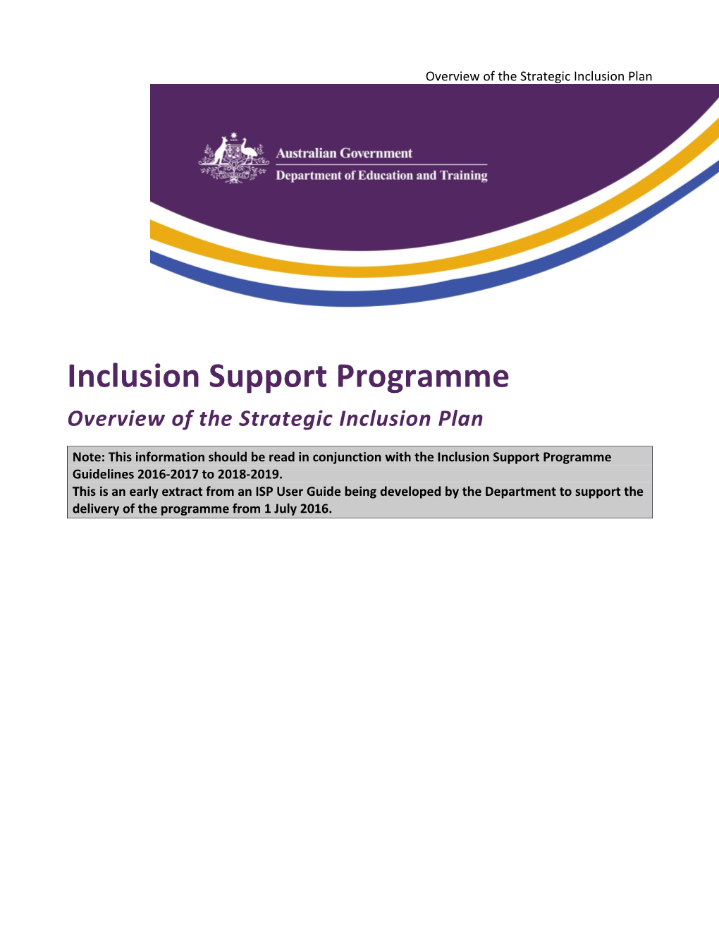 Overview of the Strategic Inclusion Plan