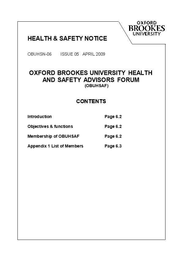 Oxford Brookes University Health and Safety Advisors Forum
