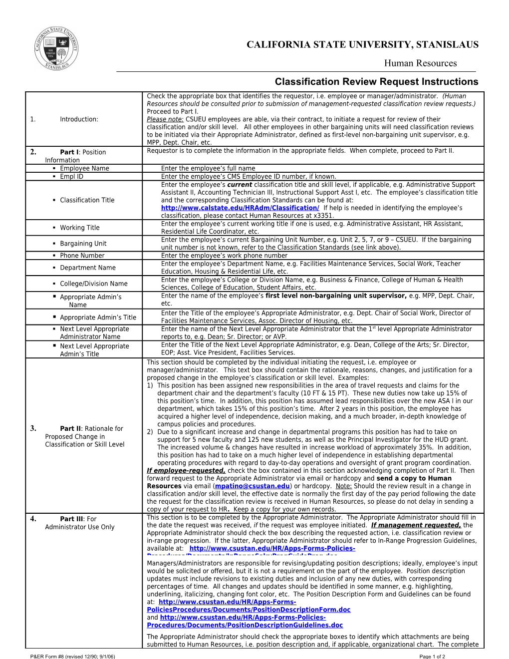 P&ER Form #8 (Revised 12/90; 9/1/06)Page 1 of 2