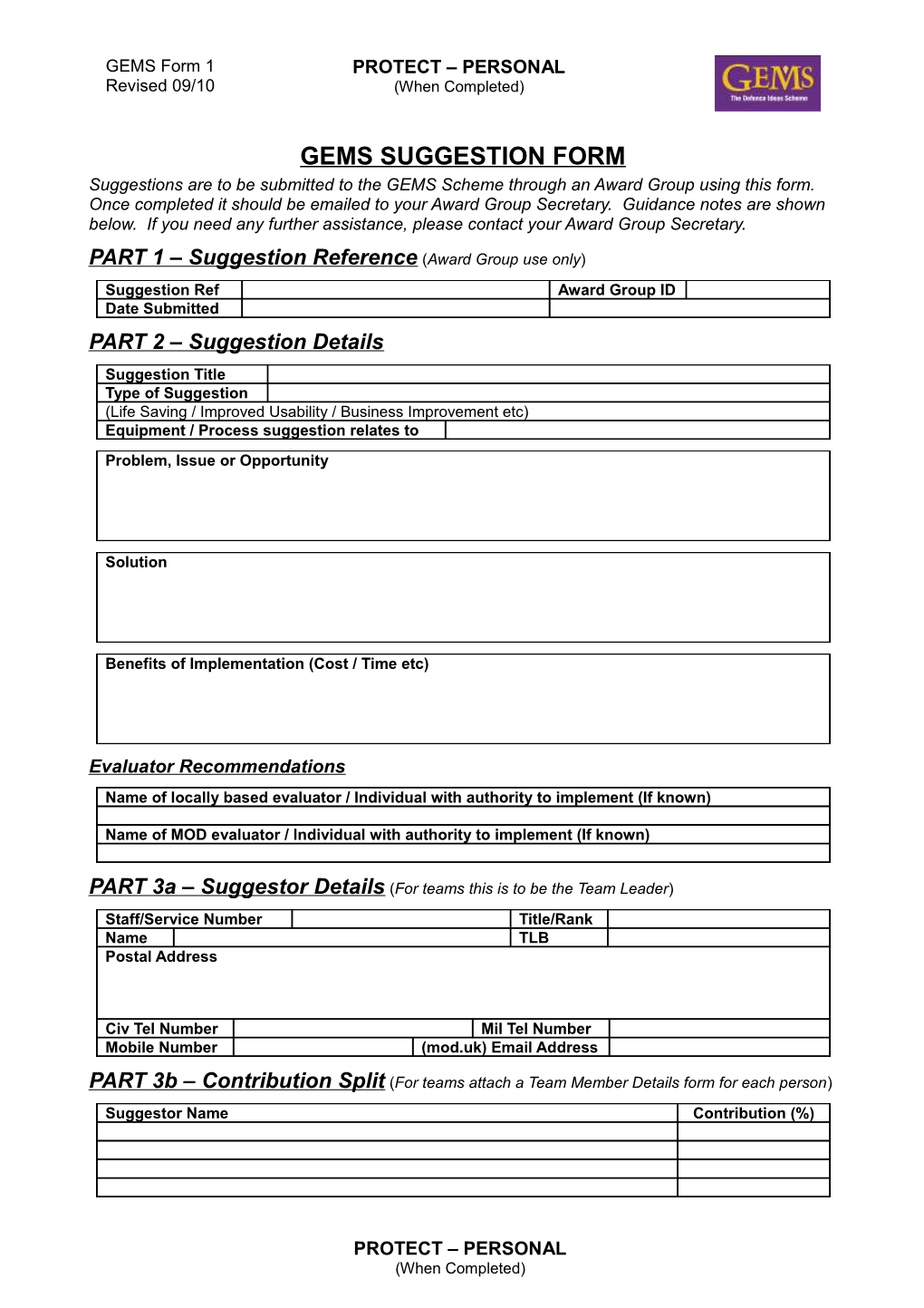 P-P GEMS Form 1 - Suggestion Form (Template)