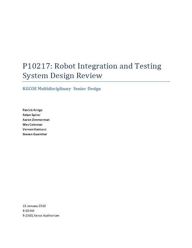 P10217: Robot Integration and Testing