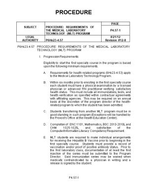 P6hx23-4.57PROCEDURE: REQUIREMENTS of the MEDICAL LABORATORY TECHNOLOGY (MLT) PROGRAM