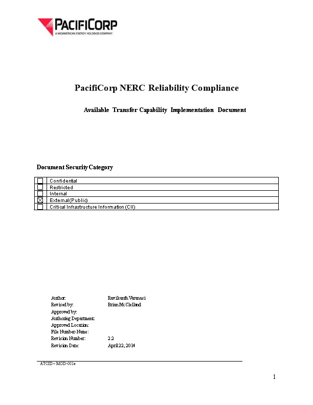 Pacificorp NERC Reliability Compliance