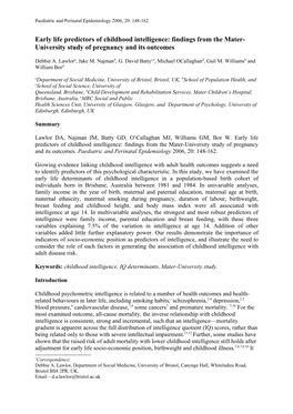 Paediatric and Perinatal Epidemiology 2006, 20: 148-162