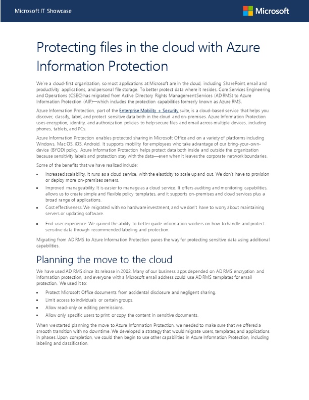 Page 1 Protecting Files in the Cloud with Azure Information Protection