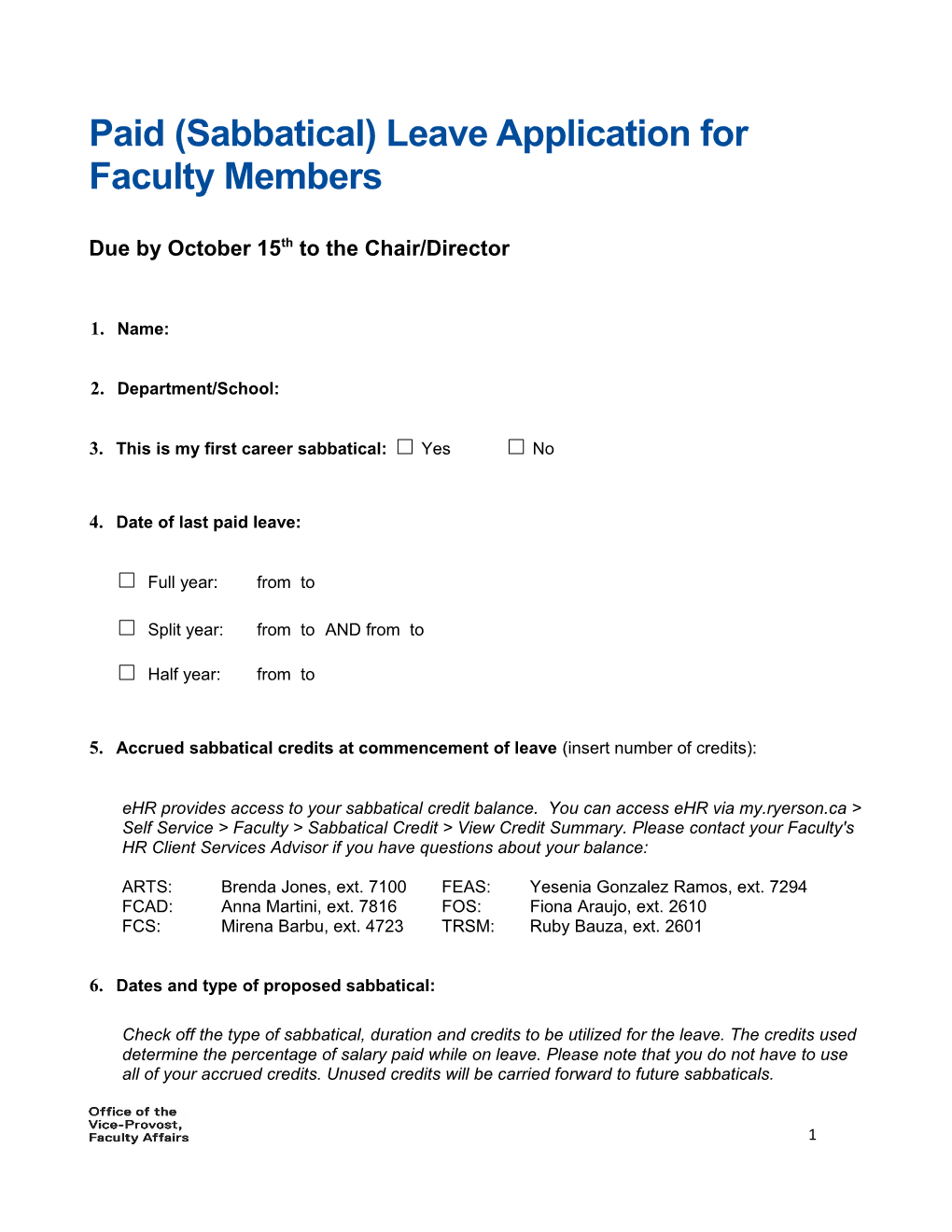 Paid (Sabbatical) Leave Application for Faculty Members