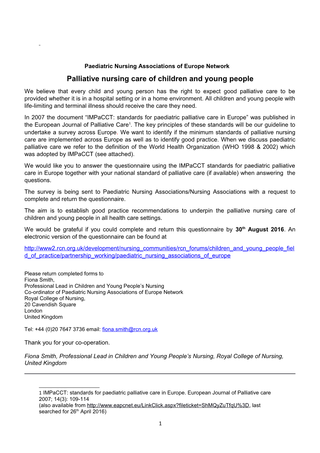 Palliative Nursing Care of Children and Young People