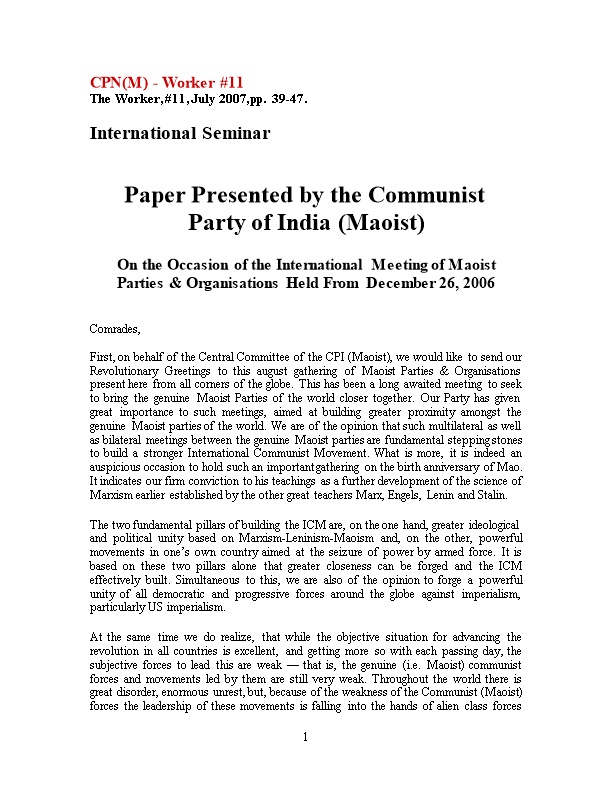 Paper Presented by the Communist
