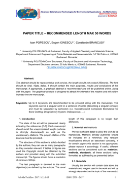 PAPER TITLE Recommended Length Max 50 Words