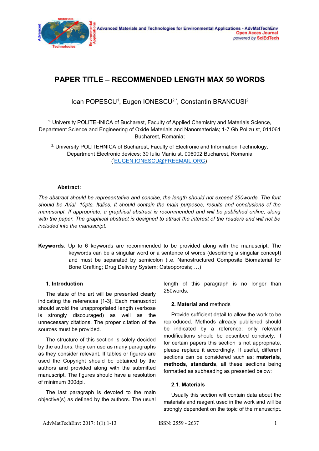PAPER TITLE Recommended Length Max 50 Words