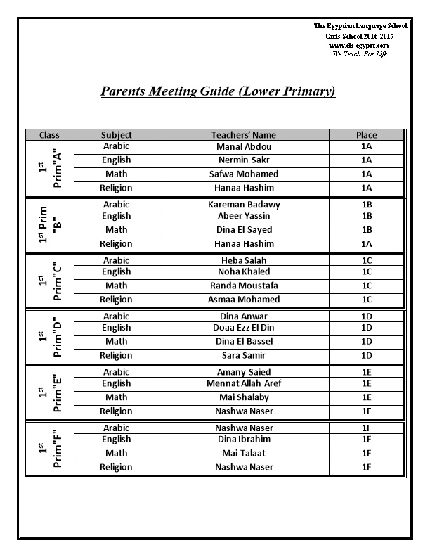Parents Meeting Guide (Lower Primary)