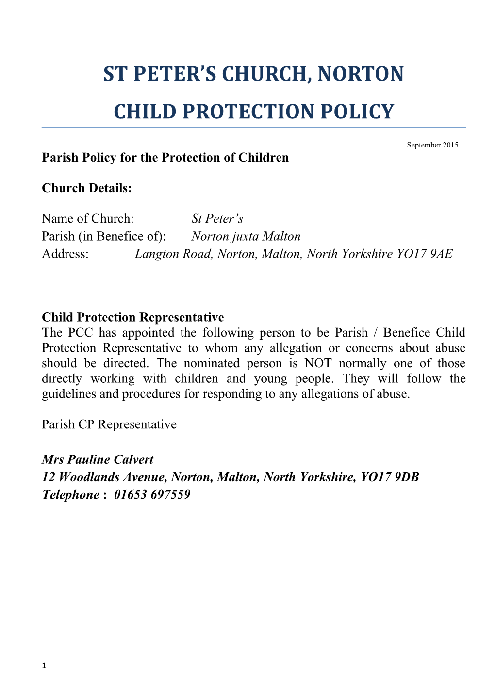 Parish Policy for the Protection of Children