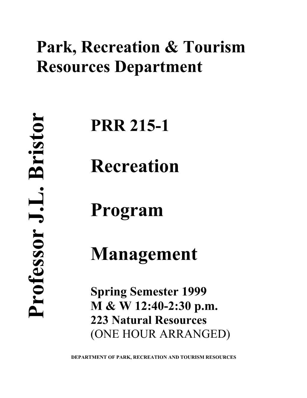 Park, Recreation & Tourism Resources Department