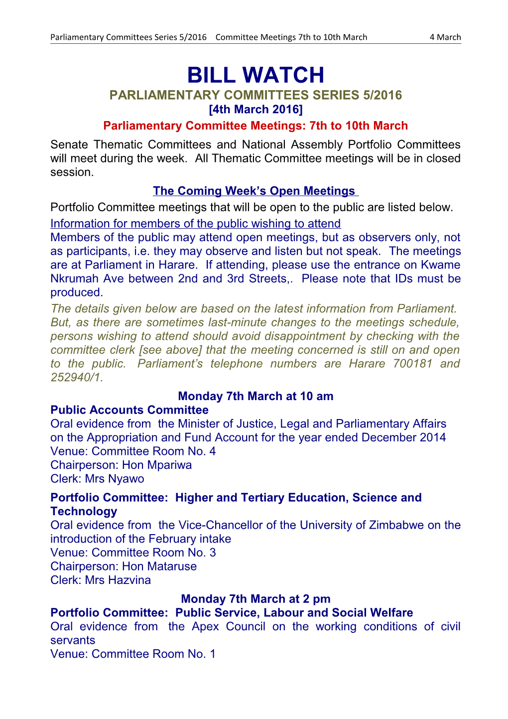 Parliamentary Committees Series 5/2016