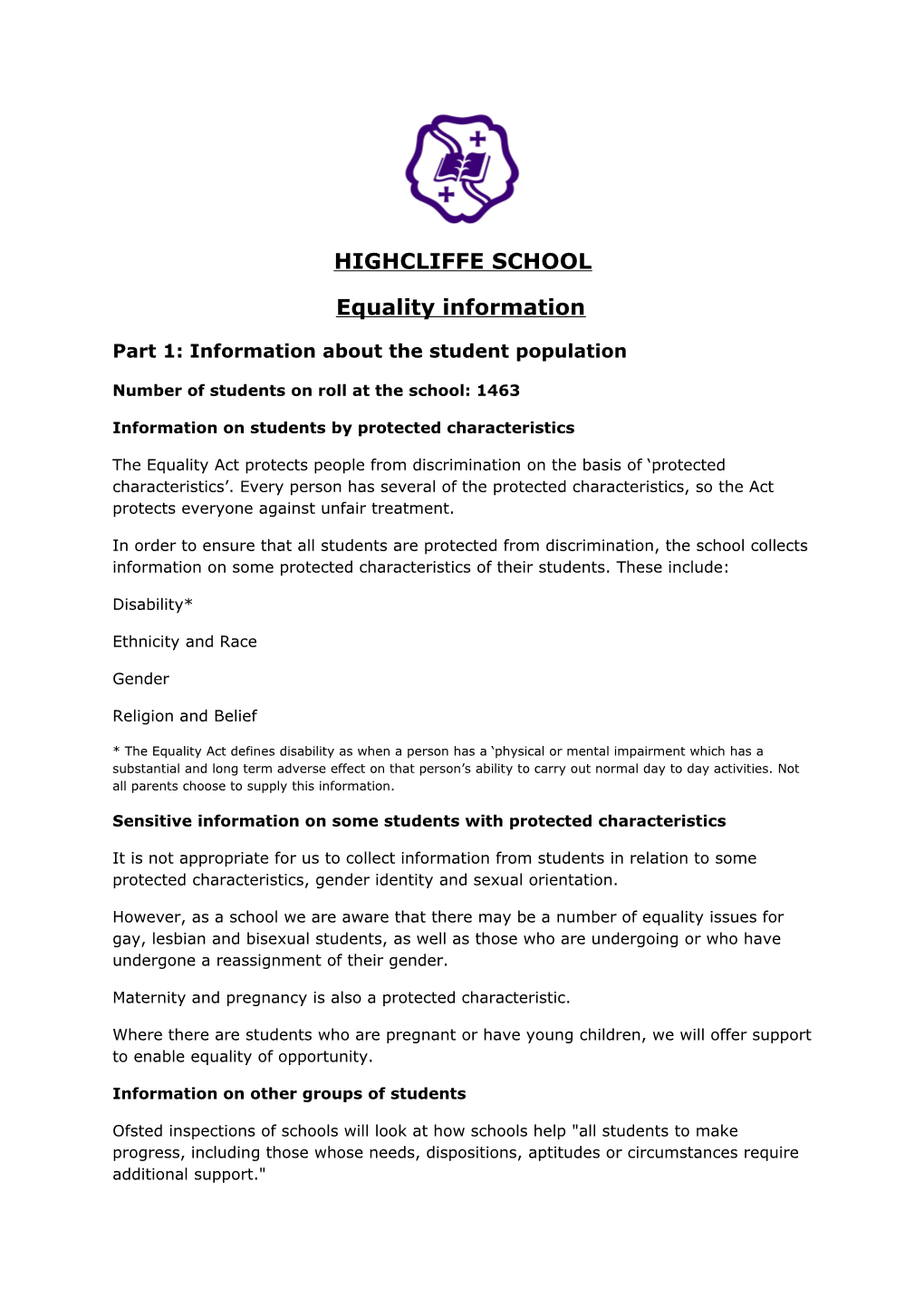 Part 1: Information About the Student Population
