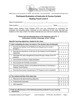Participant Evaluation of Instructor & Course Content