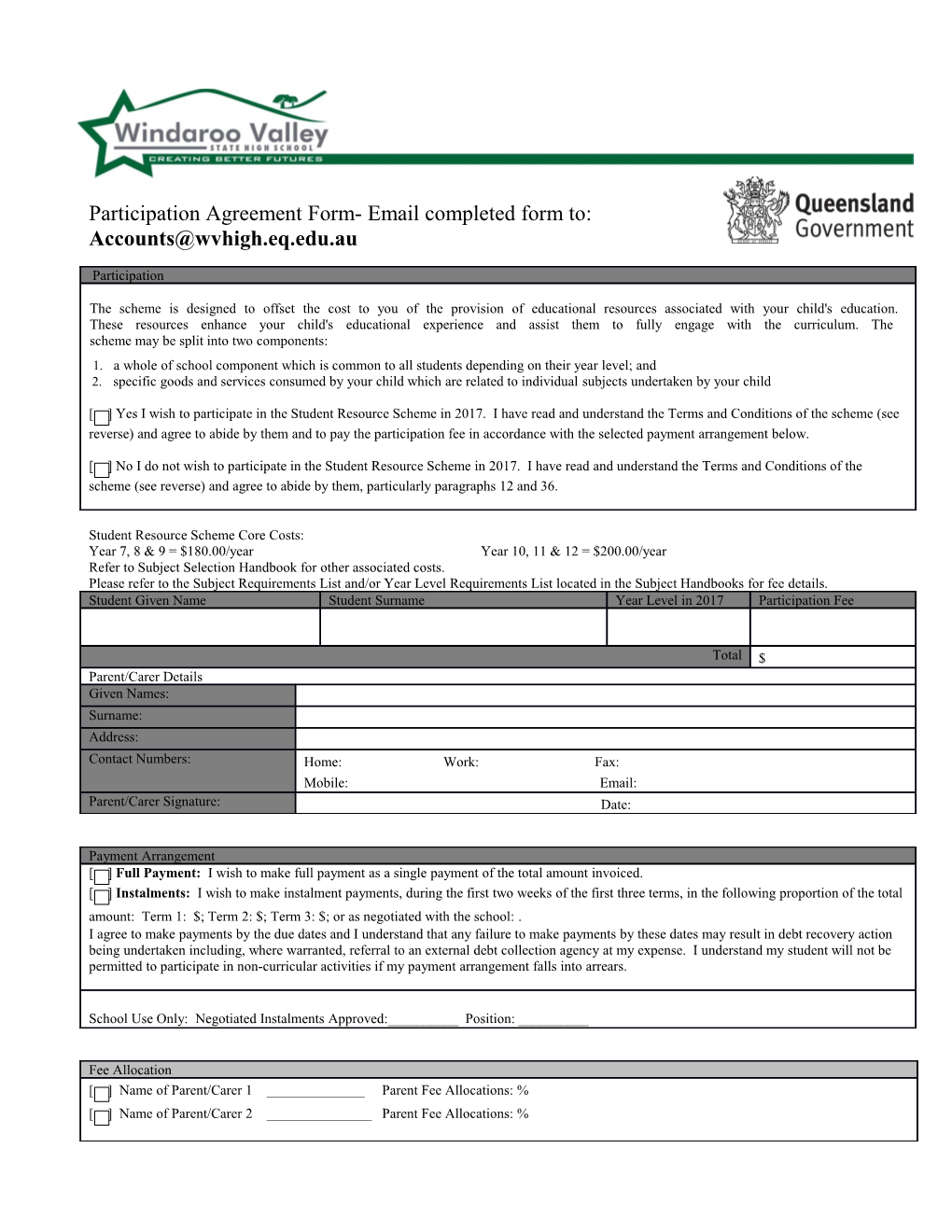 Participation Agreement Form- Email Completed Form To
