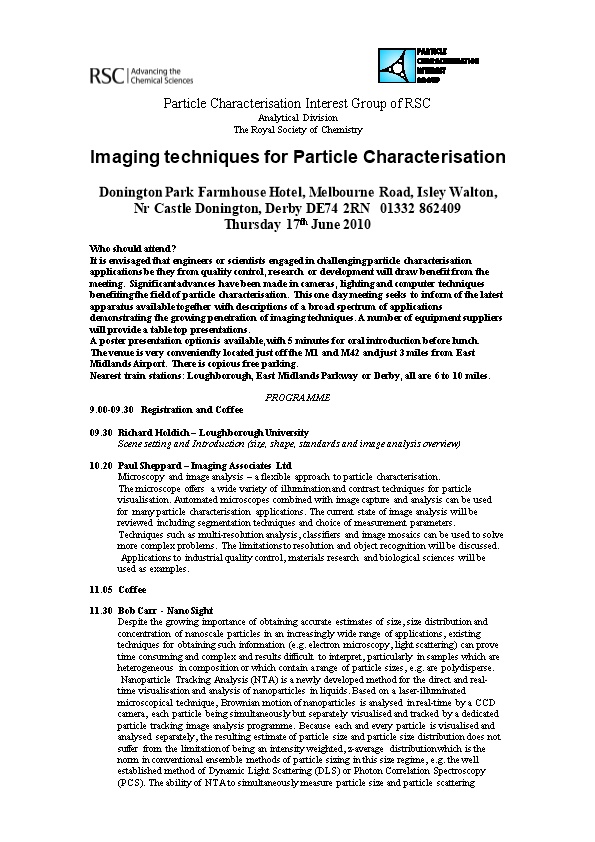 Particle Characterisation Interest Group of RSC
