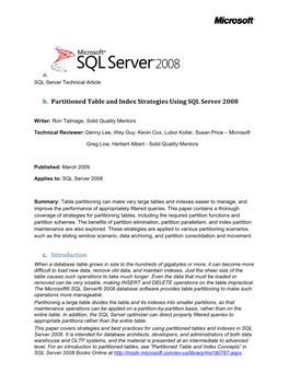 Partitioned Table and Index Strategies Using SQL Server 2008