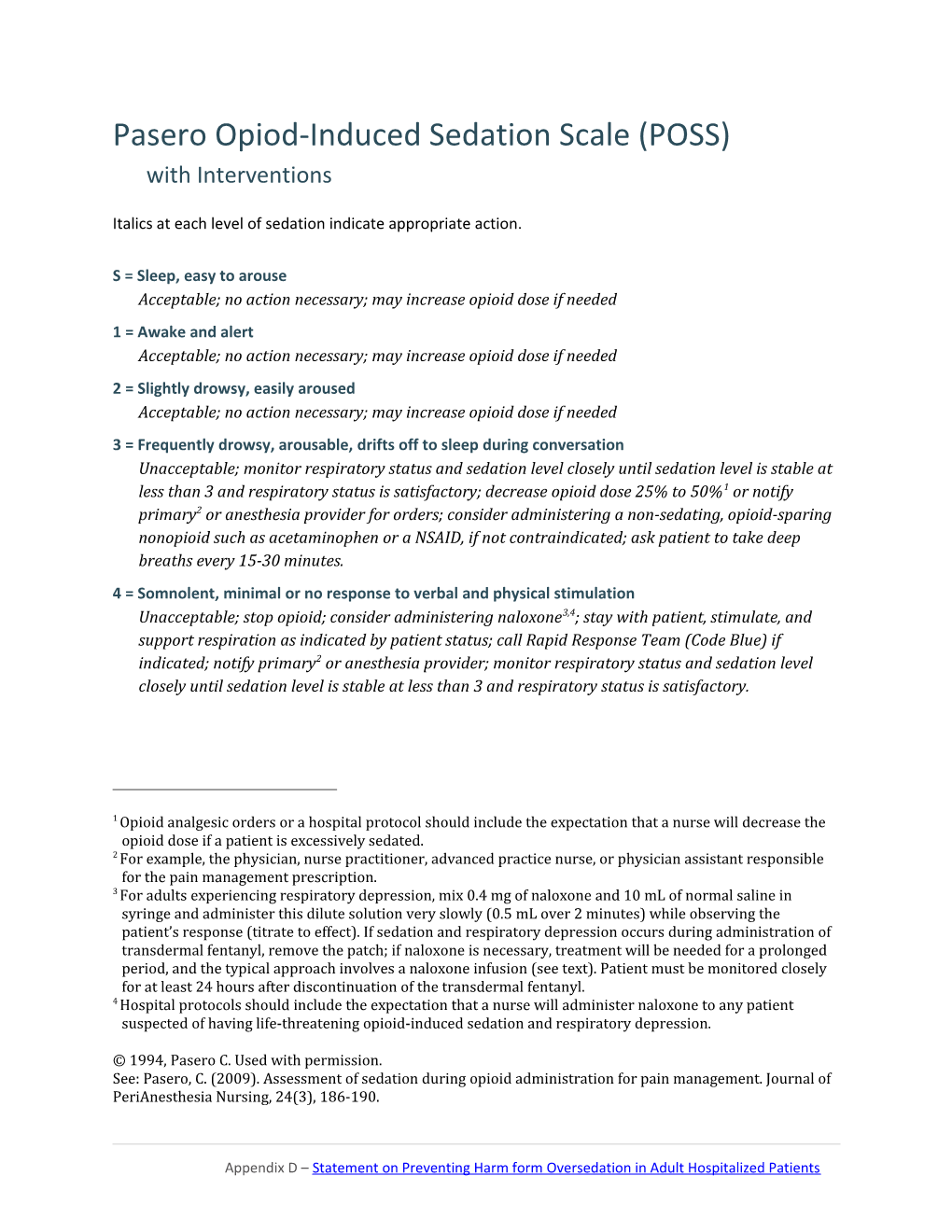 Pasero Opiod-Induced Sedation Scale (POSS) with Interventions - Docest