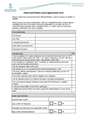 Paternity/Partner Leave Application Form