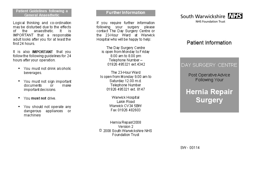 Patient Guidelines Following a General Anaesthetic
