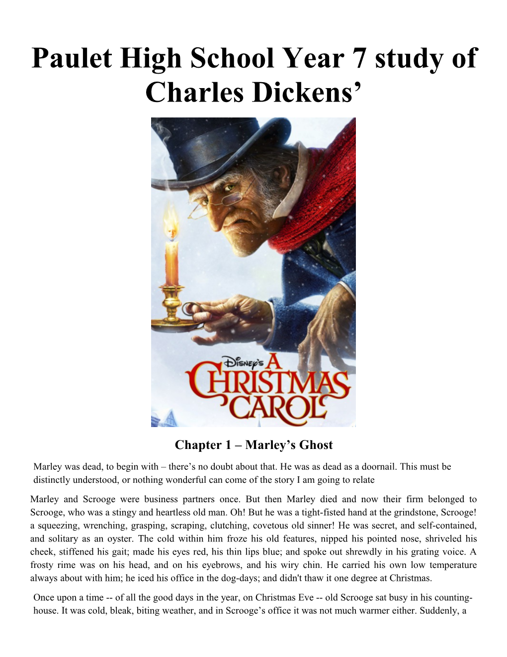 Paulet High School Year 7 Study of Charles Dickens