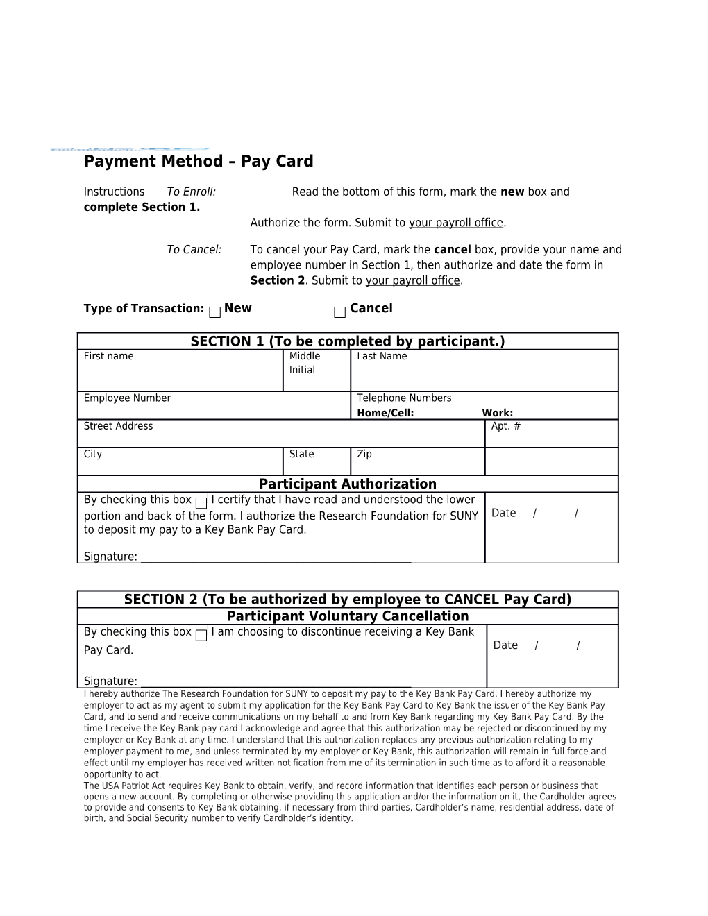 Payment Method Pay Card