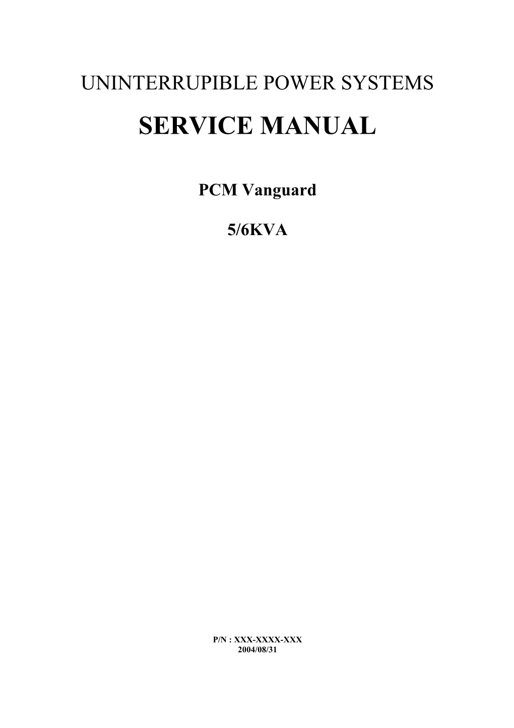 PCM Vanguard 5/6KVA SERVICE MANUAL