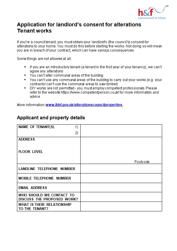PCT - Application for Tenant Alterations Form