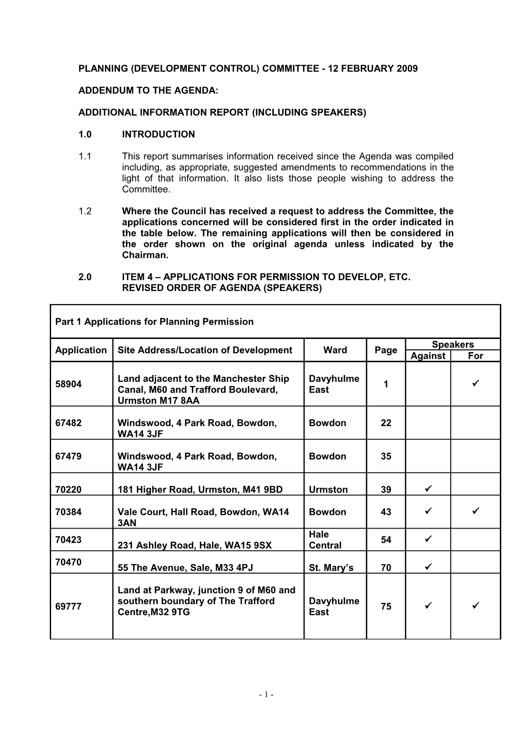 PDC Agenda Item 3 - Additional Info Report - 12/02/09