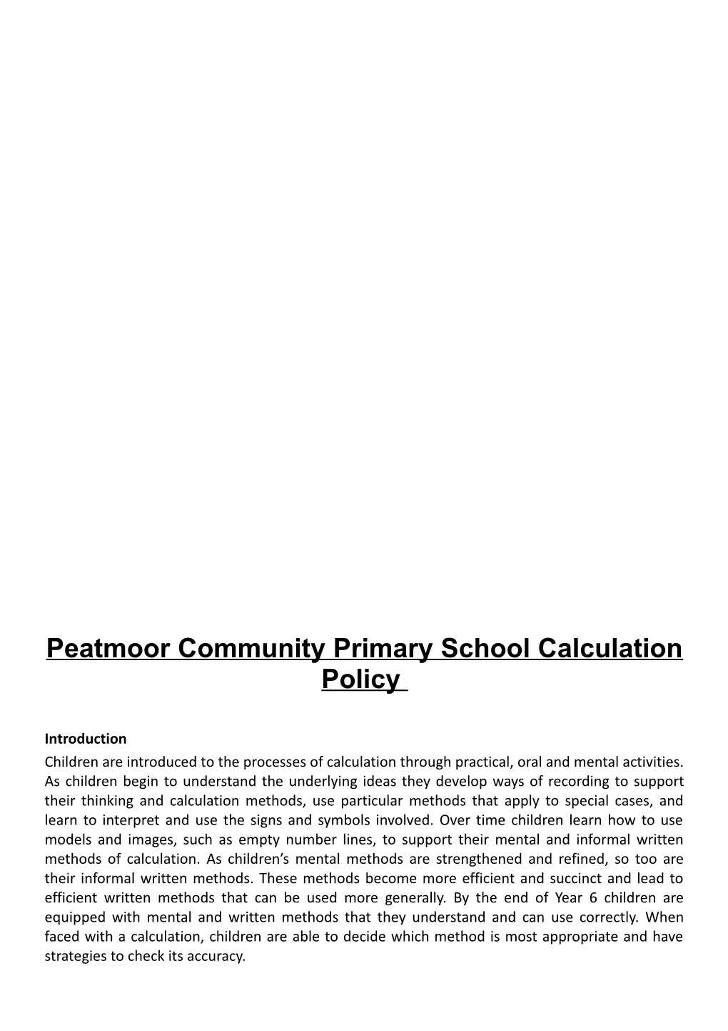 Peatmoor Community Primary School Calculation Policy
