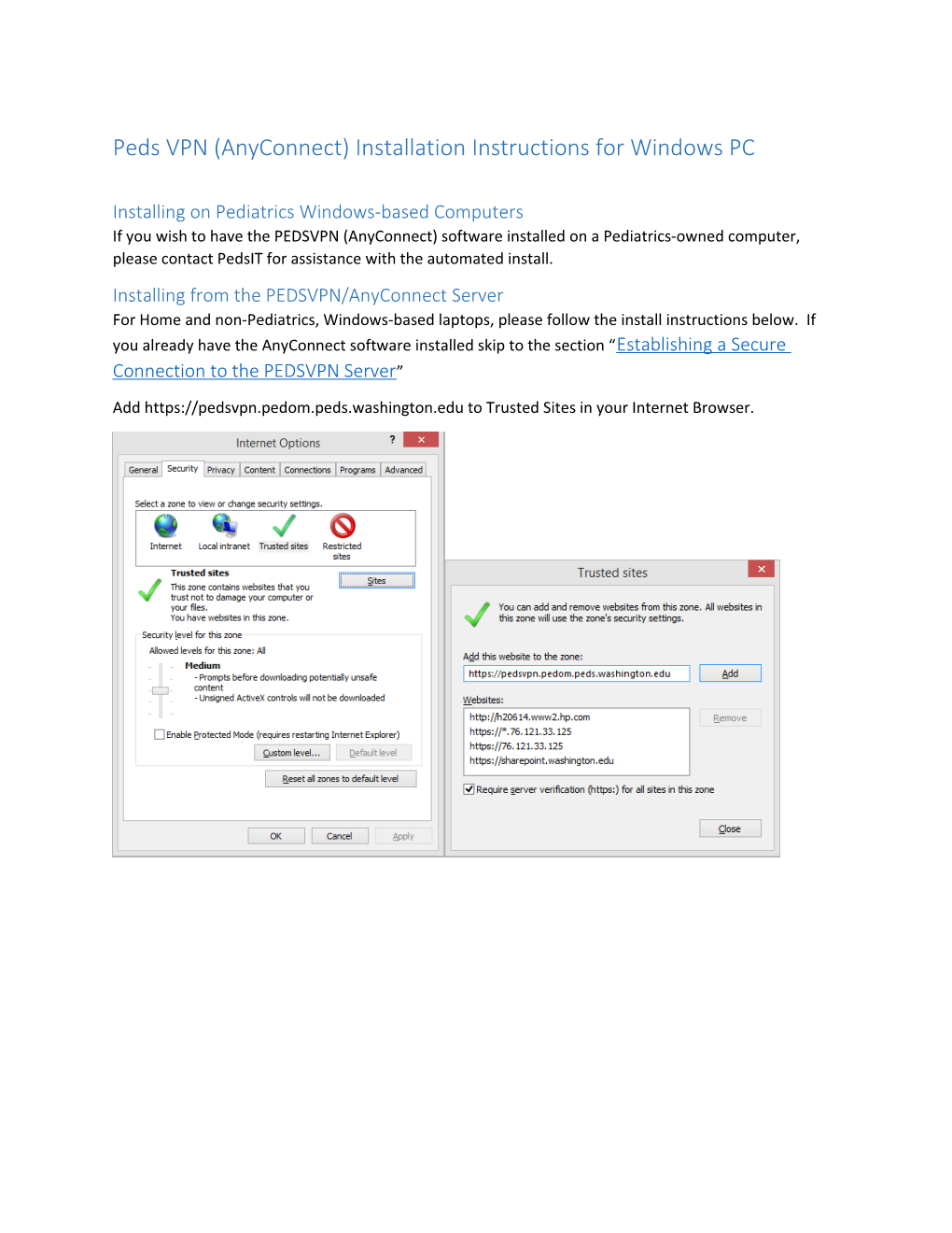 Peds VPN (Anyconnect) Installation Instructions for Windows PC