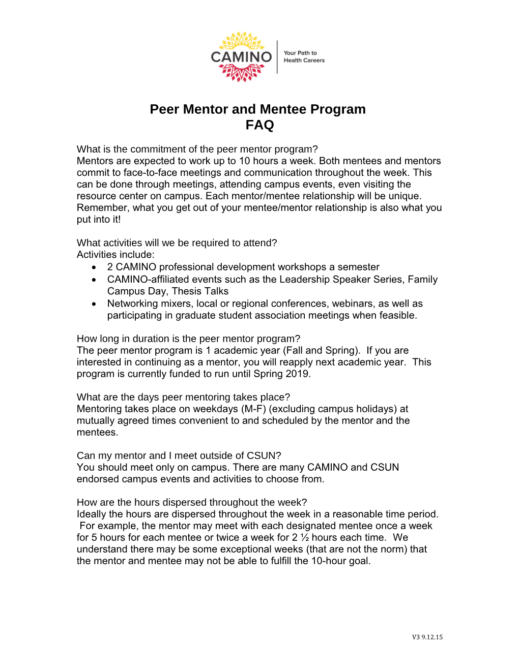 Peer Mentor and Mentee Program