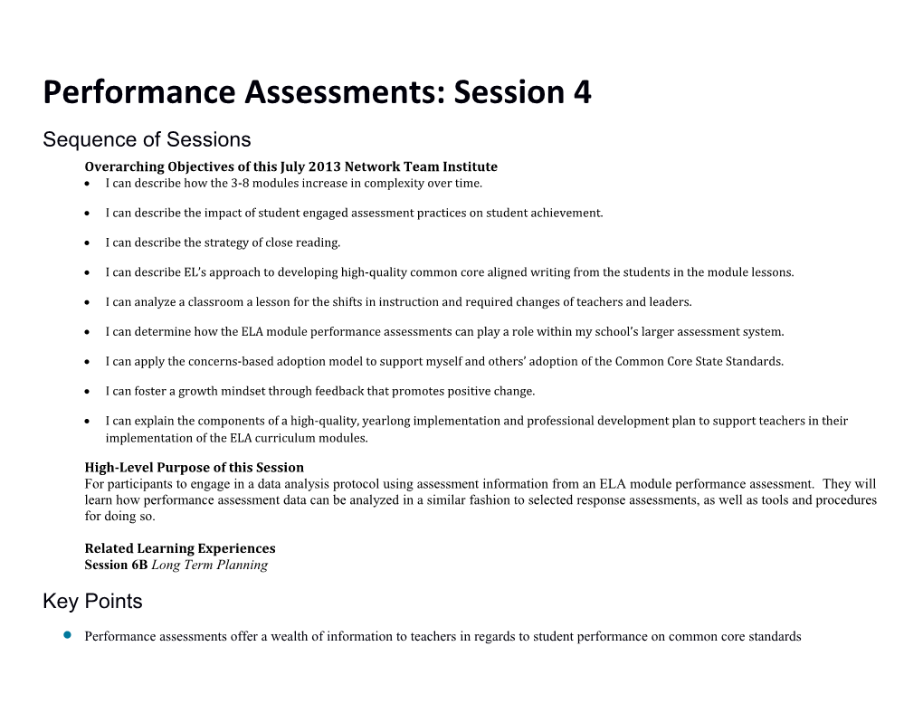 Performance Assessments: Session 4