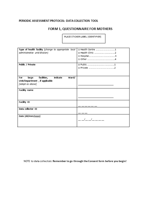 Periodic Assessment Protocol: Data Collection Tool