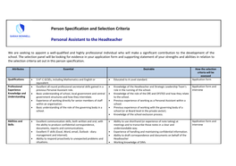 Person Specification and Selection Criteria