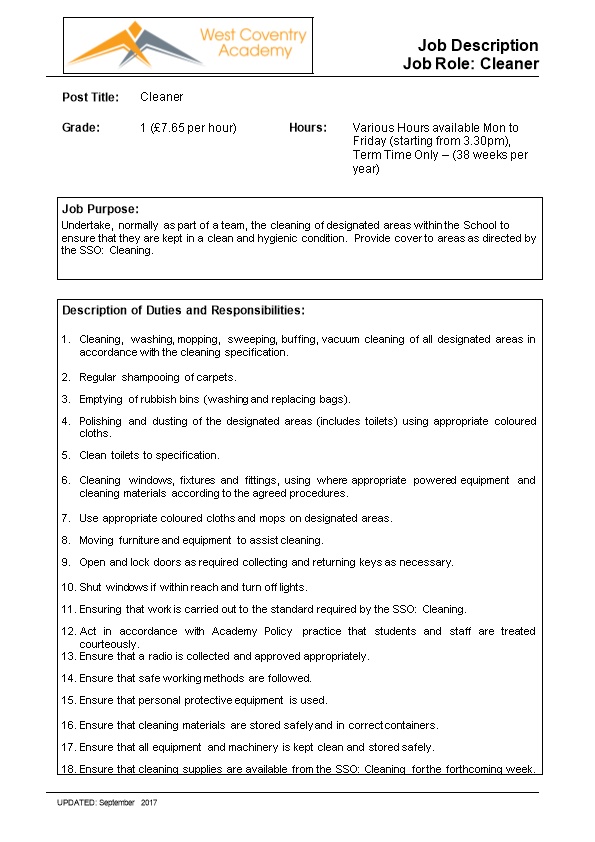 Person Specification for Deputy Headteacher
