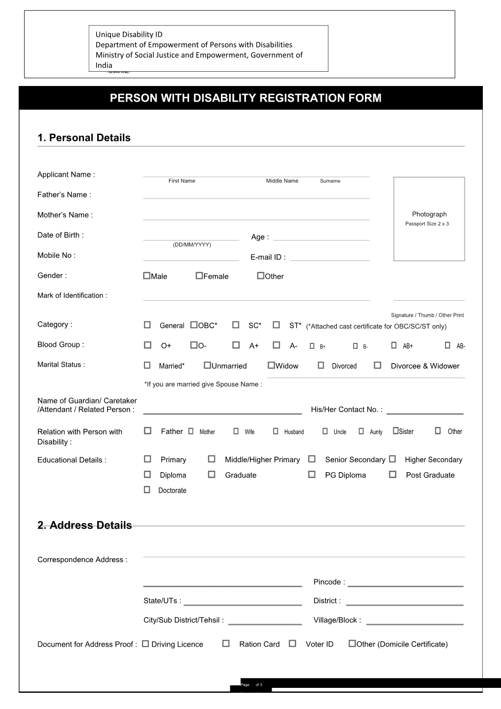 Person with Disability Registration Form