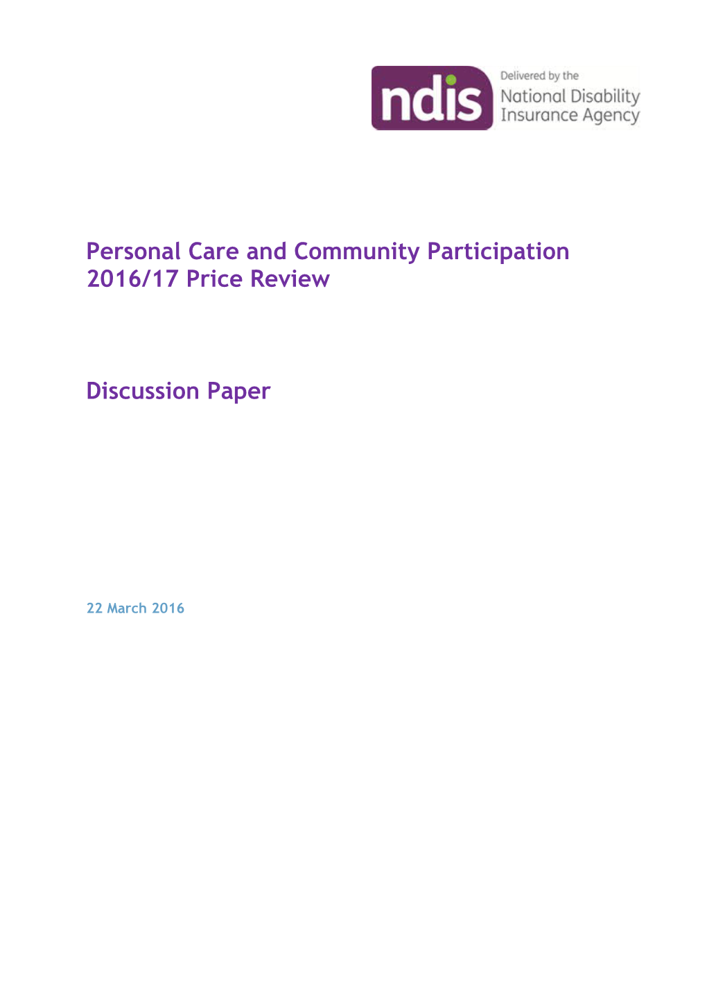 Personal Care and Community Participation 2016/17 Price Review