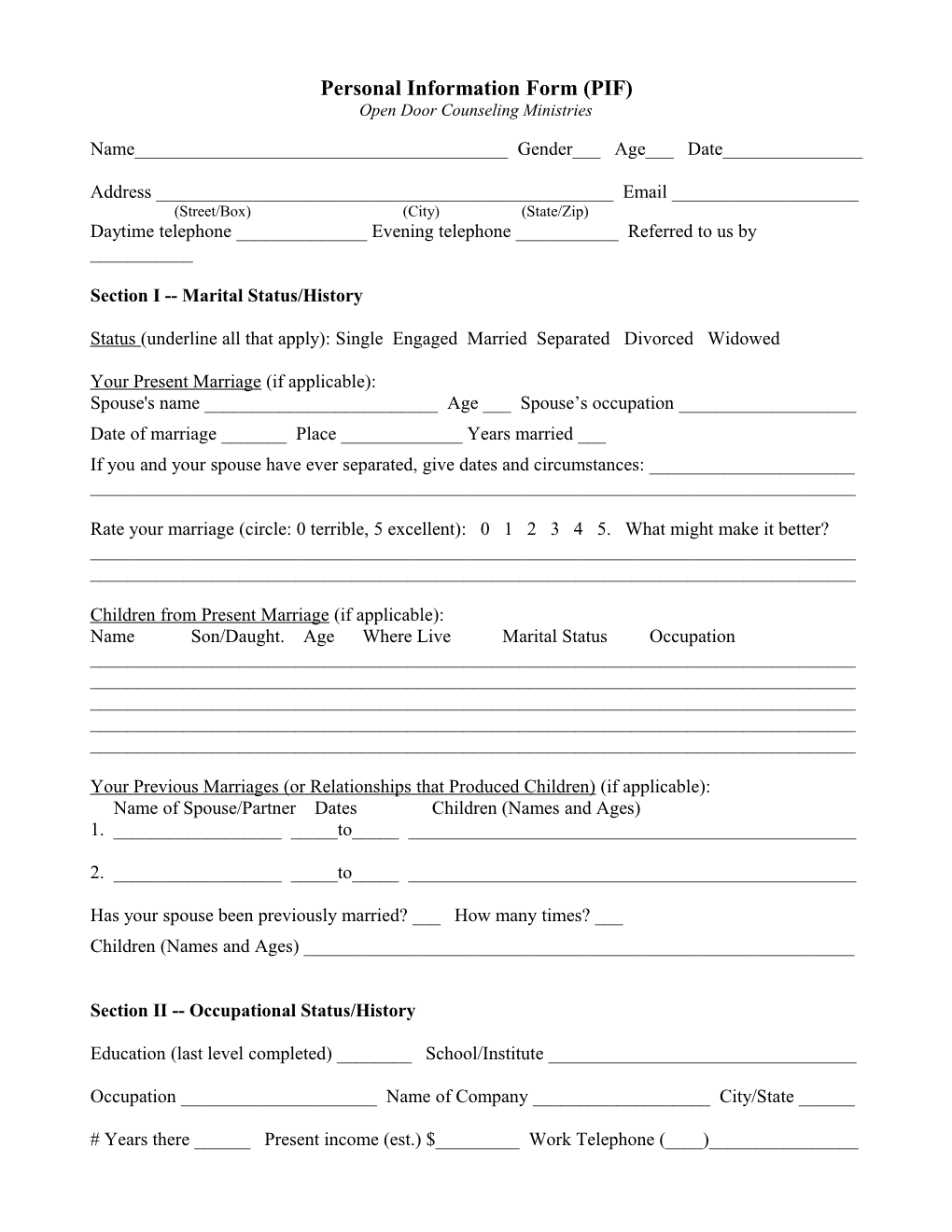 Personal Data Inventory (Pdi) Form